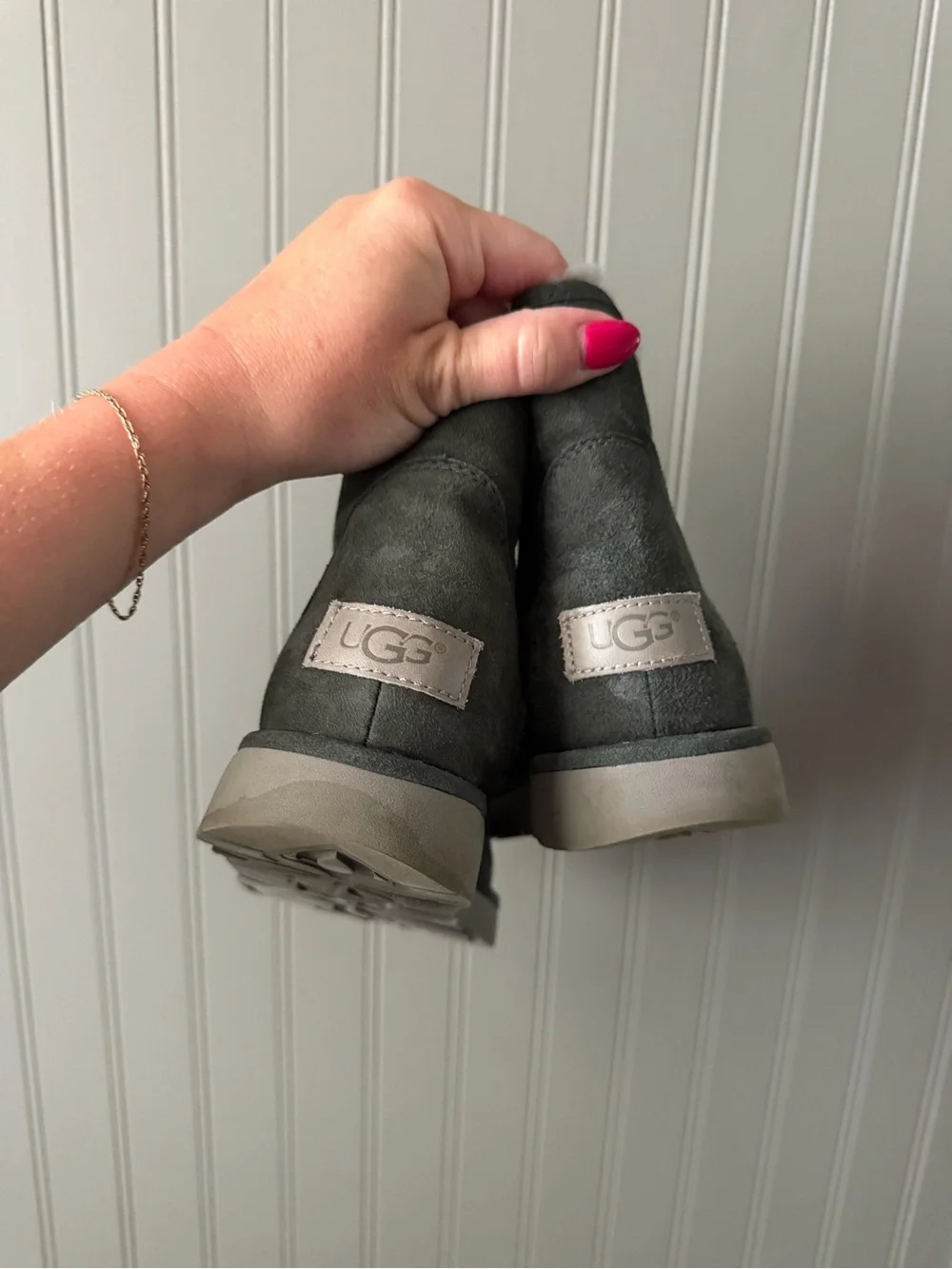UGG Women's Gray Suede Shearling Lined Ankle Boots